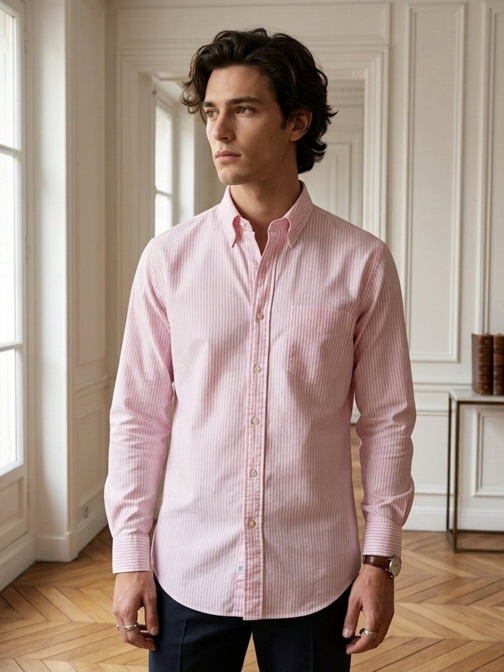 Ralph Lauren Men's 16 32/33 Pink White Striped Cotton Button Down Shirt